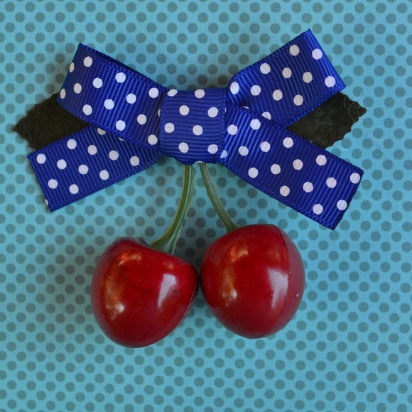 Cherry Hair Clip with Polka Dot Bow - Picture 3 of 5